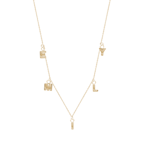 Small Block Hanging Initial Necklace in Sterling Silver 18K Yellow Gold Finish