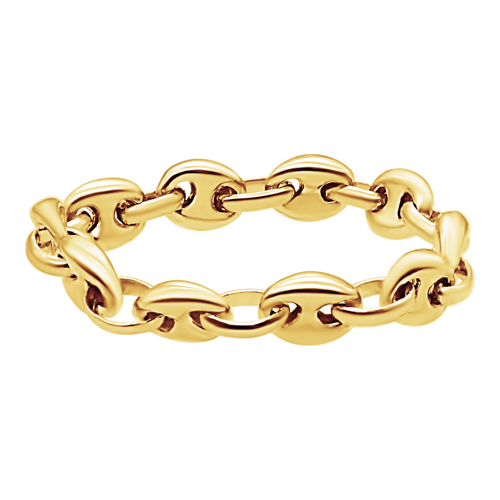 Greenwich Village Puffed Mariner Link Hollow Chain Ring in 14K Yellow Gold