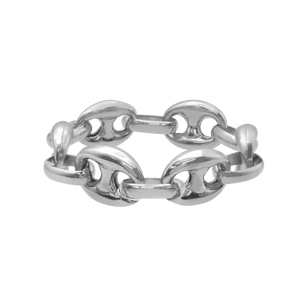 Greenwich Village Puffed Mariner Link Chain Ring in Sterling Silver