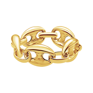 Greenwich Village Puffed Mariner Link Hollow Chain Ring in 14K Yellow Gold