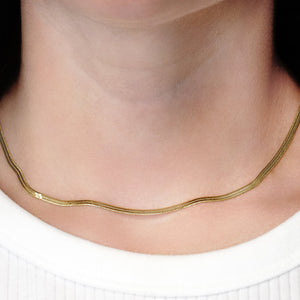 Flexible Hudson Herringbone Chain Necklace in Sterling Silver 18K Yellow Gold Finish