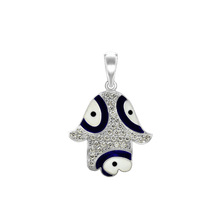 Load image into Gallery viewer, ITI NYC Hamsa Pendant with Evil Eye with Black and White Enamel in Sterling Silver
