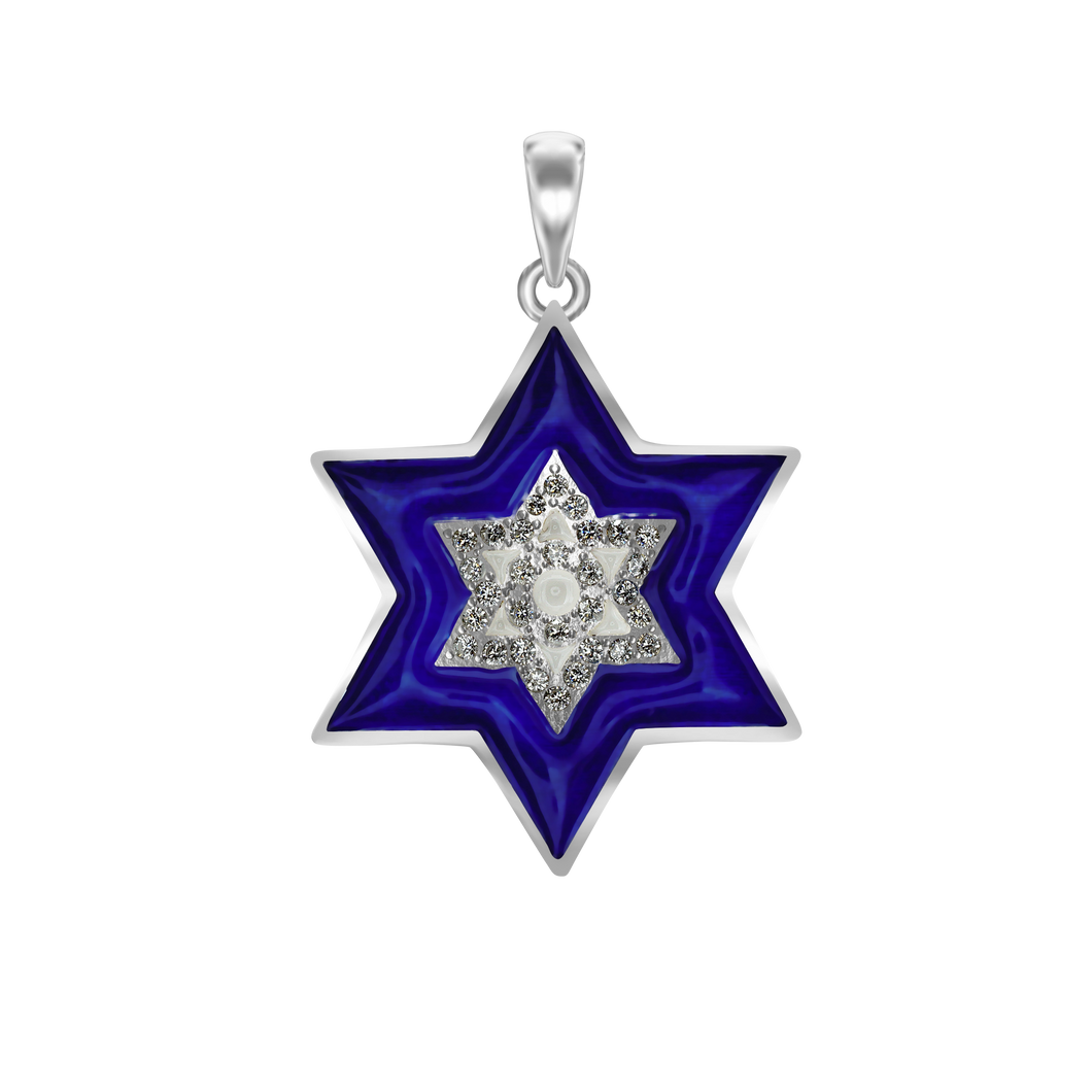 ITI NYC Star of David Pendant with Cubic Zirconia and Enamel in Sterling Silver