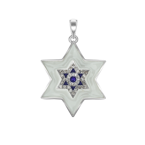 ITI NYC Star of David Pendant with Cubic Zirconia and Enamel in Sterling Silver