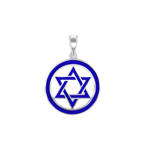 ITI NYC Star of David Pendant Medallion with Blue Enamel in Sterling Silver
