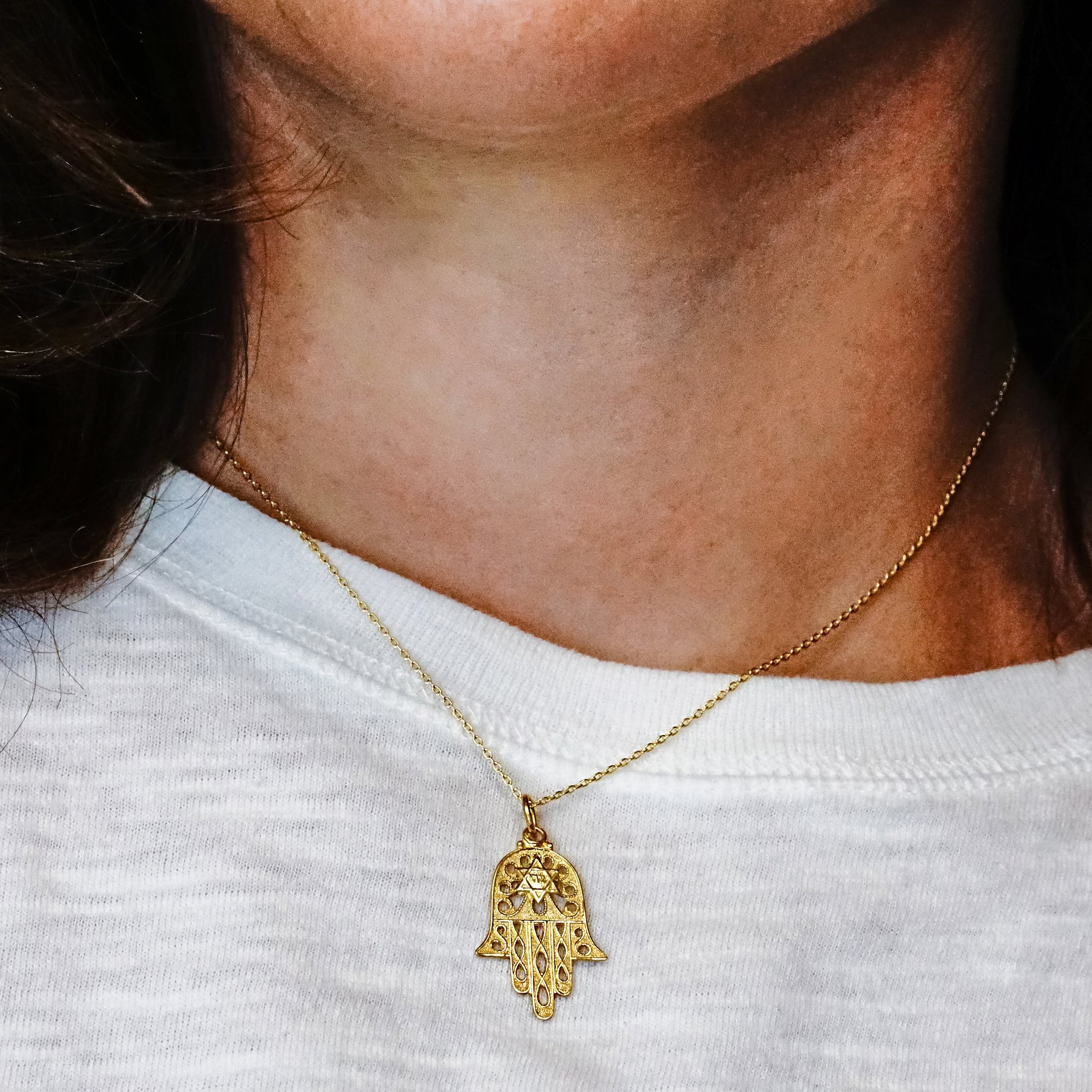 14K Gold Hamsa Pendant With Star of David - Ben Jewellers