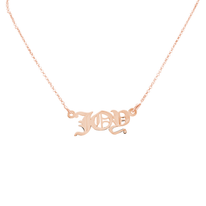 Old English Laser Cut Out Necklace in Sterling Silver 18K Rose Gold Finish