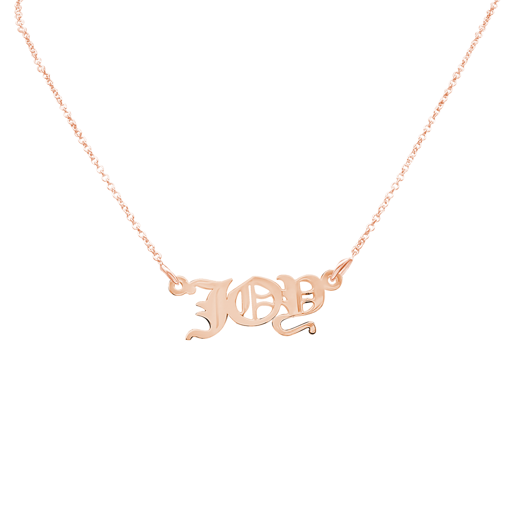Old English Laser Cut Out Necklace in 14K Rose Gold