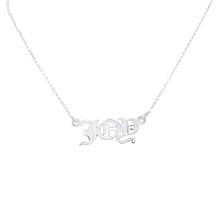 Load image into Gallery viewer, Old English Laser Cut Out Necklace in 14K White Gold
