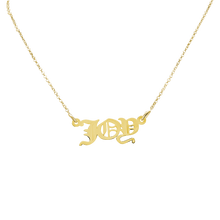 Load image into Gallery viewer, Old English Laser Cut Out Necklace in 10K Yellow Gold
