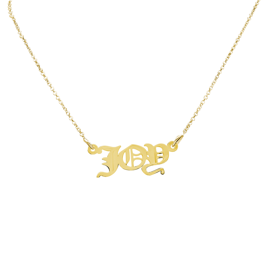 Old English Laser Cut Out Necklace in 14K Yellow Gold
