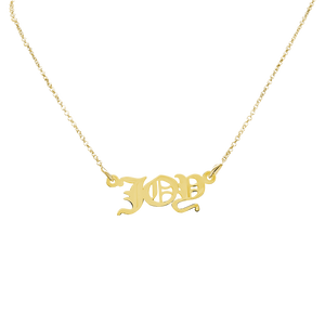 Old English Laser Cut Out Necklace in Sterling Silver 18K Yellow Gold Finish