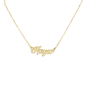Classic Script Laser Cut Out Necklace in 14K Yellow Gold