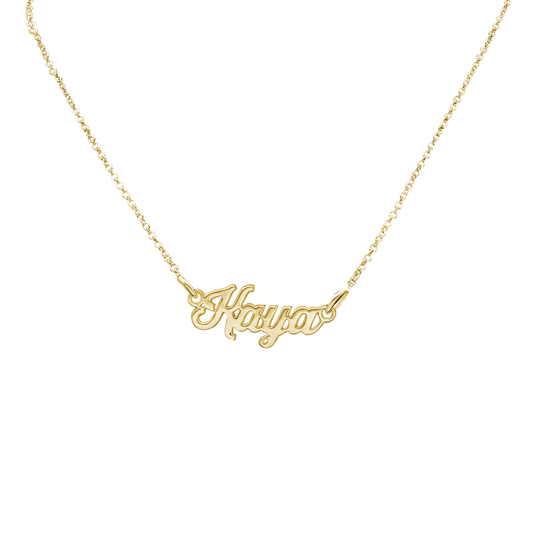 Classic Script Laser Cut Out Necklace in 10K Yellow Gold