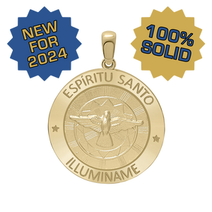 14K Gold Round Espíritu Santo Medallion (5/8 inch - 1 inch)