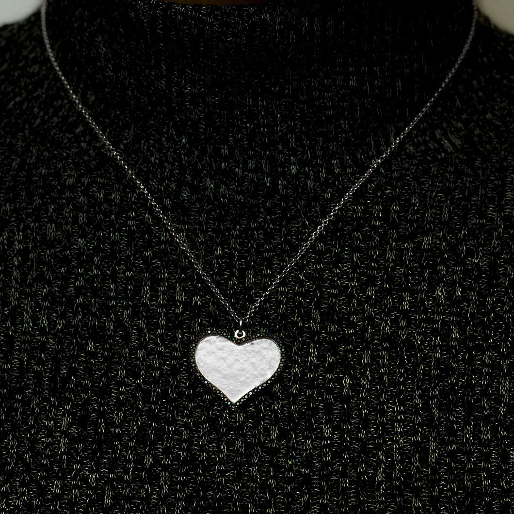 Accented Heart Disc Necklace in Sterling Silver (25 x 25mm)