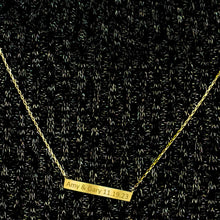 Load image into Gallery viewer, Bar Necklace with Engraving in Sterling Silver 18K Yellow Gold Finish (18&quot; Chain)
