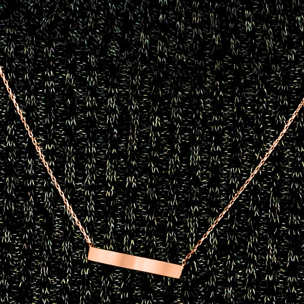 Bar Necklace with Engraving in Sterling Silver 18K Pink Gold Finish (18