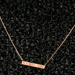 Bar Necklace with Engraving in Sterling Silver 18K Pink Gold Finish (18" Chain)