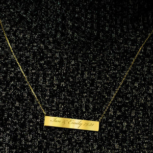 Bar Necklace with Engraving in Sterling Silver 18K Yellow Gold Finish (18" Chain)