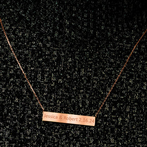 Bar Necklace with Engraving in Sterling Silver 18K Pink Gold Finish (18" Chain)