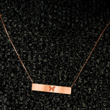 Load image into Gallery viewer, Bar Necklace with Engraving in Sterling Silver 18K Pink Gold Finish (18&quot; Chain)

