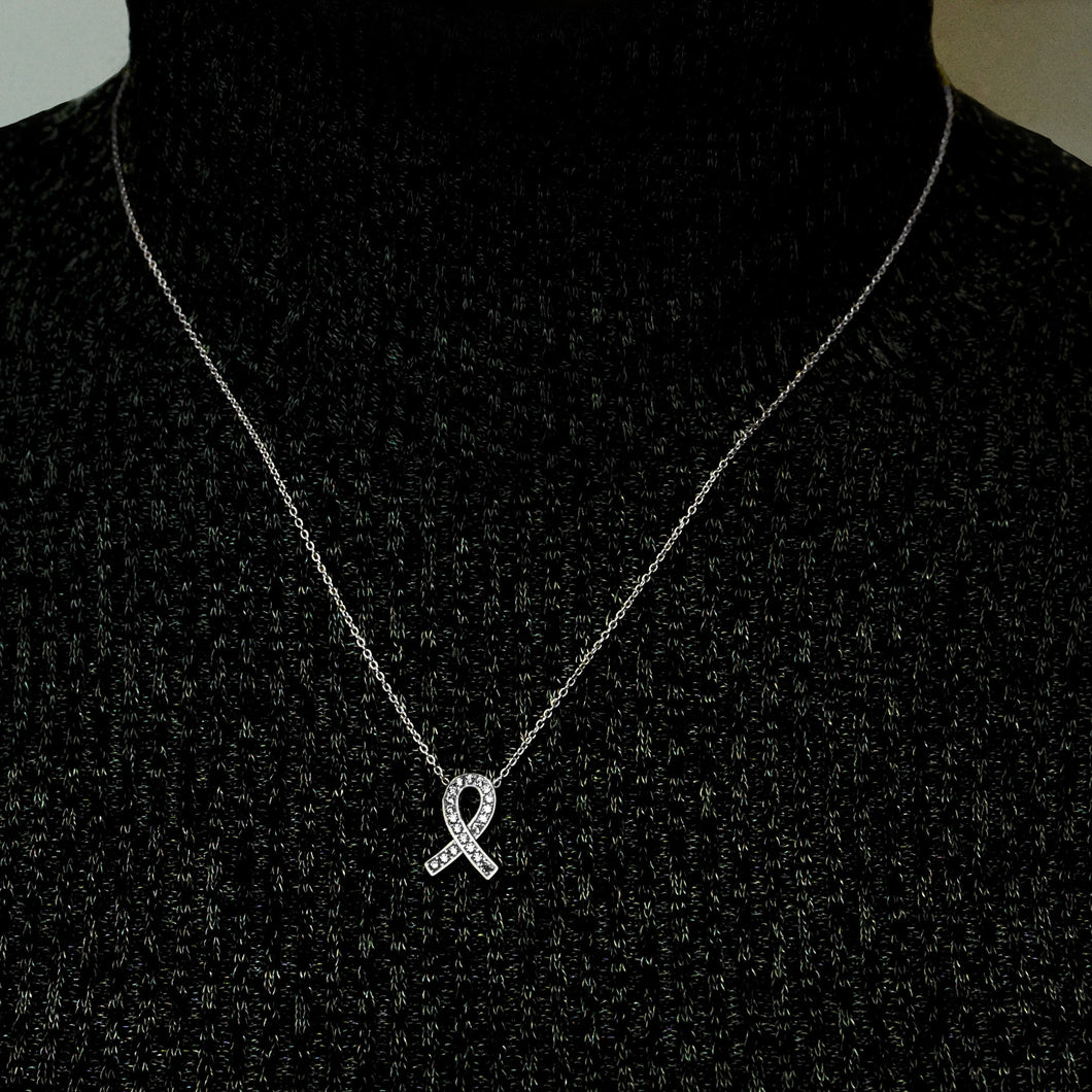Awareness Ribbon Necklace in Sterling Silver (15 x 11mm)