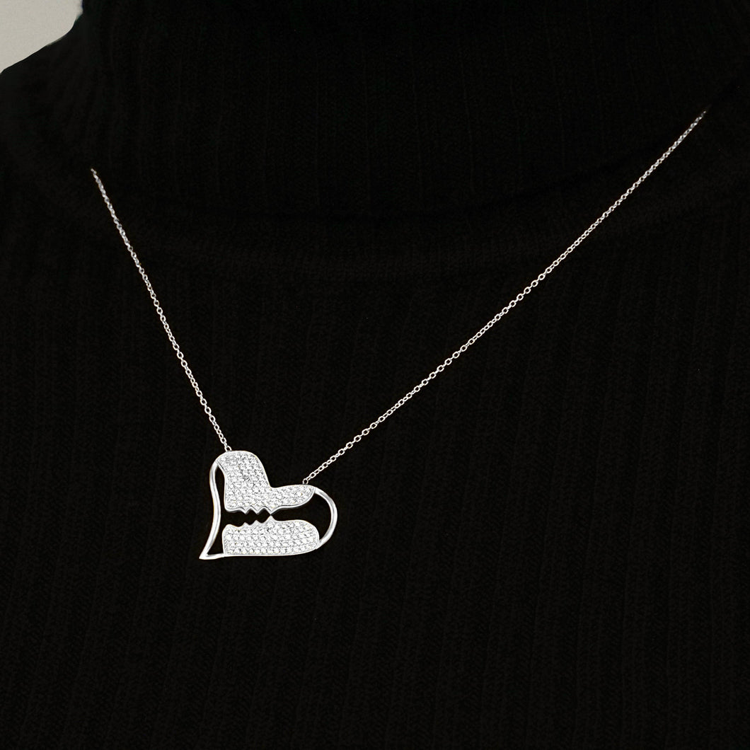 Heart & Kissing Faces Necklace in Sterling Silver (22 x 26mm)