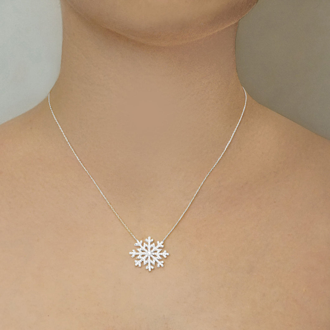Glitter Snowflake Necklace in Sterling Silver (24 x 23mm)