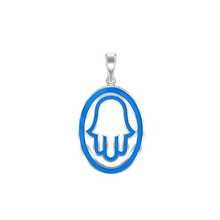 Load image into Gallery viewer, ITI NYC Hamsa Pendant with Blue Enamel in Sterling Silver
