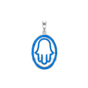 ITI NYC Hamsa Pendant with Blue Enamel in Sterling Silver