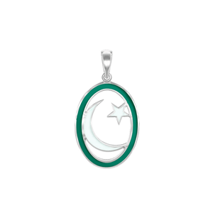 ITI NYC Star Crescent Pendant with Green Enamel in Sterling Silver