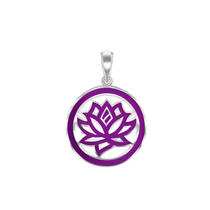 ITI NYC Hindu Lotus Pendant with Purple Enamel in Sterling Silver