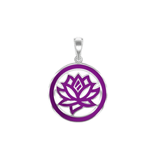Load image into Gallery viewer, ITI Precious NYC Hinduism Lotus Pendant with Purple Enamel in Sterling Silver

