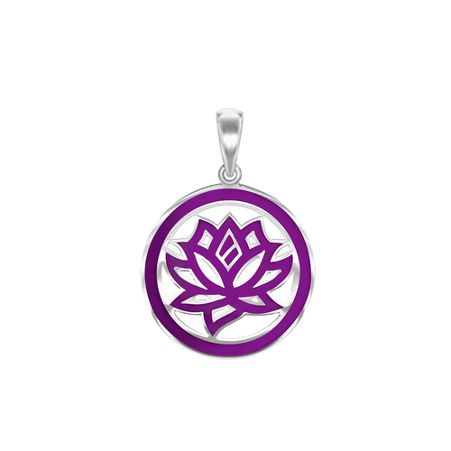 ITI Precious NYC Hinduism Lotus Pendant with Purple Enamel in Sterling Silver