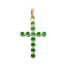 Load image into Gallery viewer, ITI NYC 14K Yellow Gold Bezel Set Cross Pendant with Emeralds
