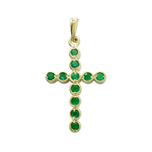 ITI NYC 14K Yellow Gold Bezel Set Cross Pendant with Emeralds