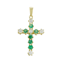 Load image into Gallery viewer, ITI NYC 14K Yellow Gold Cross Pendant with Diamonds and Emeralds
