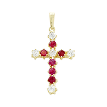 Load image into Gallery viewer, ITI NYC Cross Pendant with Diamonds and Ruby Stones in 14K Gold

