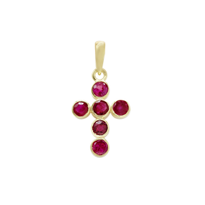 ITI NYC Bezel Set Cross Pendant with Ruby Stones in 14K Gold