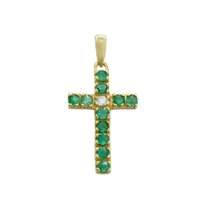 ITI NYC Cross Pendant with Diamonds and Emerald Stones in 14K Gold