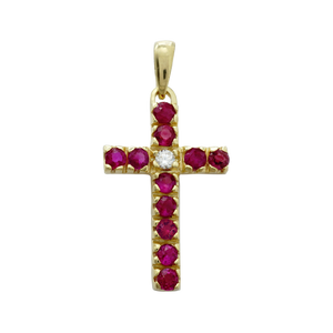 ITI NYC Cross Pendant with Diamonds and Ruby Stones in 14K Gold