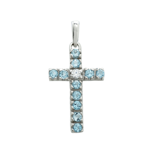 ITI NYC Cross Pendant with Diamonds and Blue Topaz Stones in 14K Gold