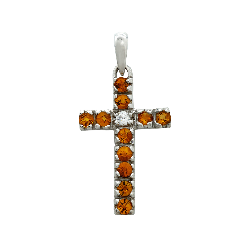ITI NYC Cross Pendant with Diamonds and Citrine Stones in 14K Gold