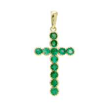 Load image into Gallery viewer, ITI NYC Bezel Set Cross Pendant with Emerald Stones in 14K Gold
