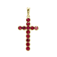 Load image into Gallery viewer, ITI NYC Bezel Set Cross Pendant with Ruby Stones in 14K Gold

