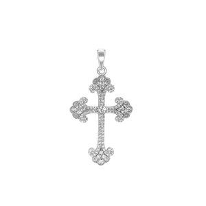 ITI NYC Budded Cross Pendant with Cubic Zirconia in Sterling Silver