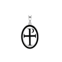 Load image into Gallery viewer, ITI NYC Tau-Rho Cross Pendant Medallion with Black Enamel in Sterling Silver
