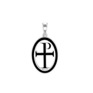 ITI NYC Tau-Rho Cross Pendant Medallion with Black Enamel in Sterling Silver