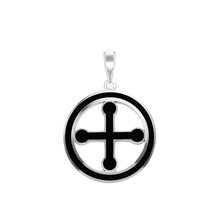 Load image into Gallery viewer, ITI NYC Pommee Cross Pendant Medallion with Black Enamel in Sterling Silver
